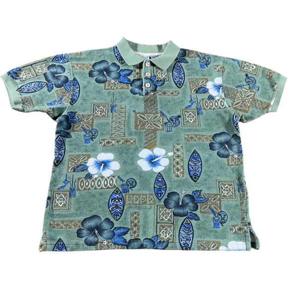 Ocean Pacific OP Vintage 90’s Tiki Hawaiian Polo Shirt - Picture 1 of 4